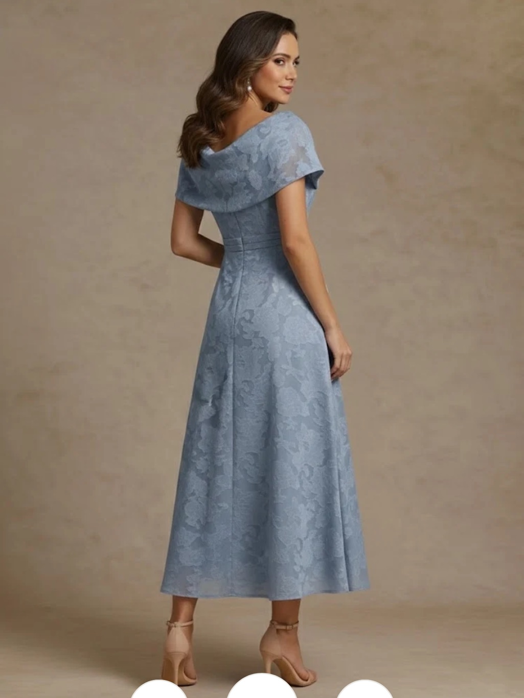 Off-Shoulder Light Blue Midi Dress With Draped Waist Detail — image 2 of 2